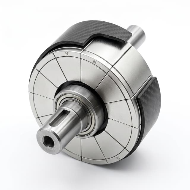 Halbach BLDC motor rotor with carbon fiber retention sleeve and precision shaft